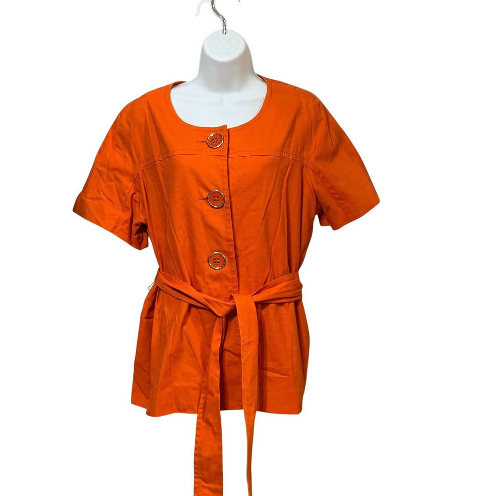 Apostrophe Womens Orange Short Sleeve Belted Button Front Jacket XL RN15099